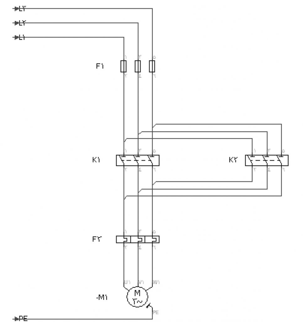 مدار قدرت الکتروموتور سه فاز به صورت چپگرد- راستگرد عملکرد سریع (لحظه ای و دائم)