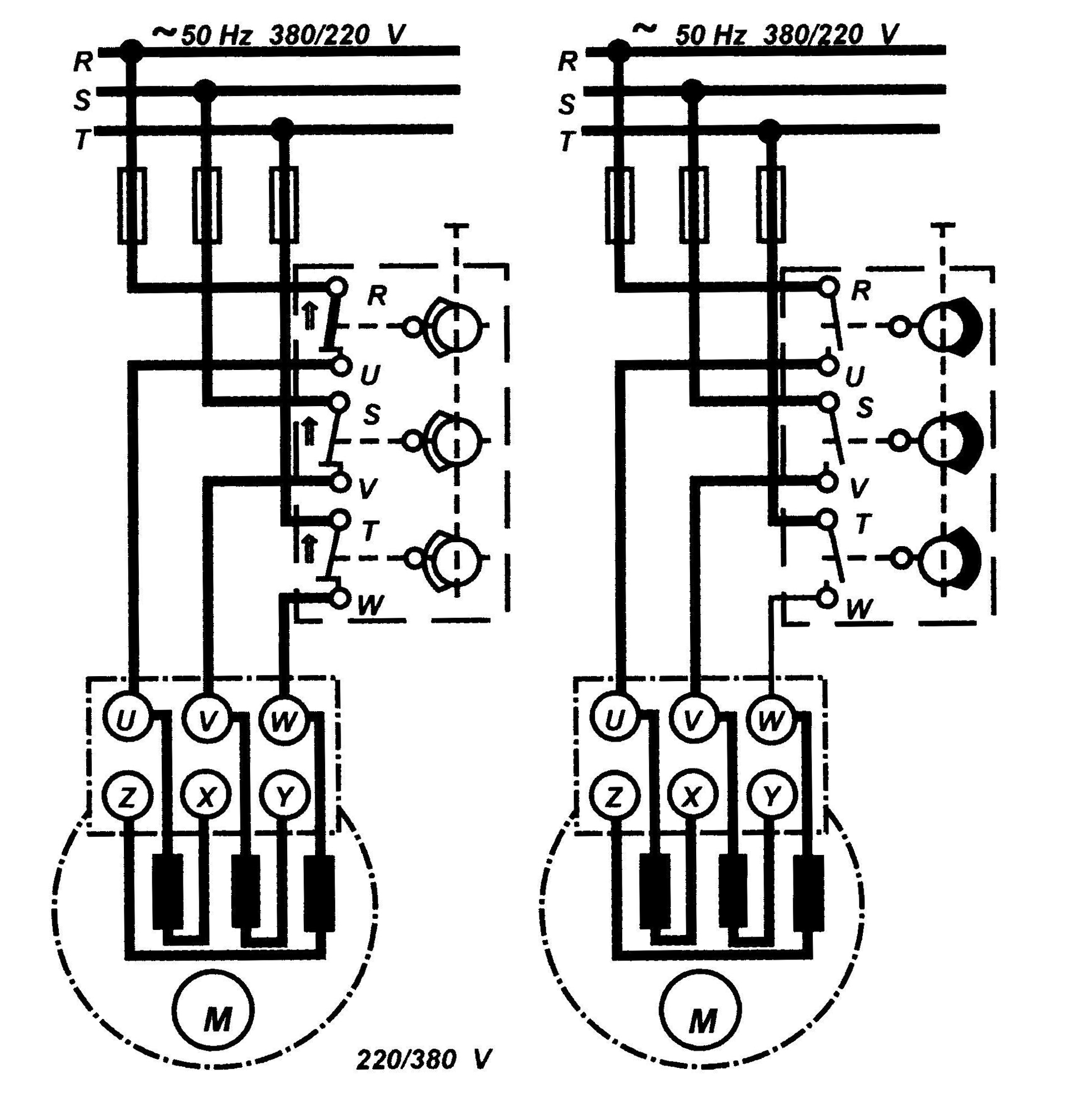 مدار اتصال مستقیم یک موتور سه فاز به شبکه با استفاده از کلید زبانه ای