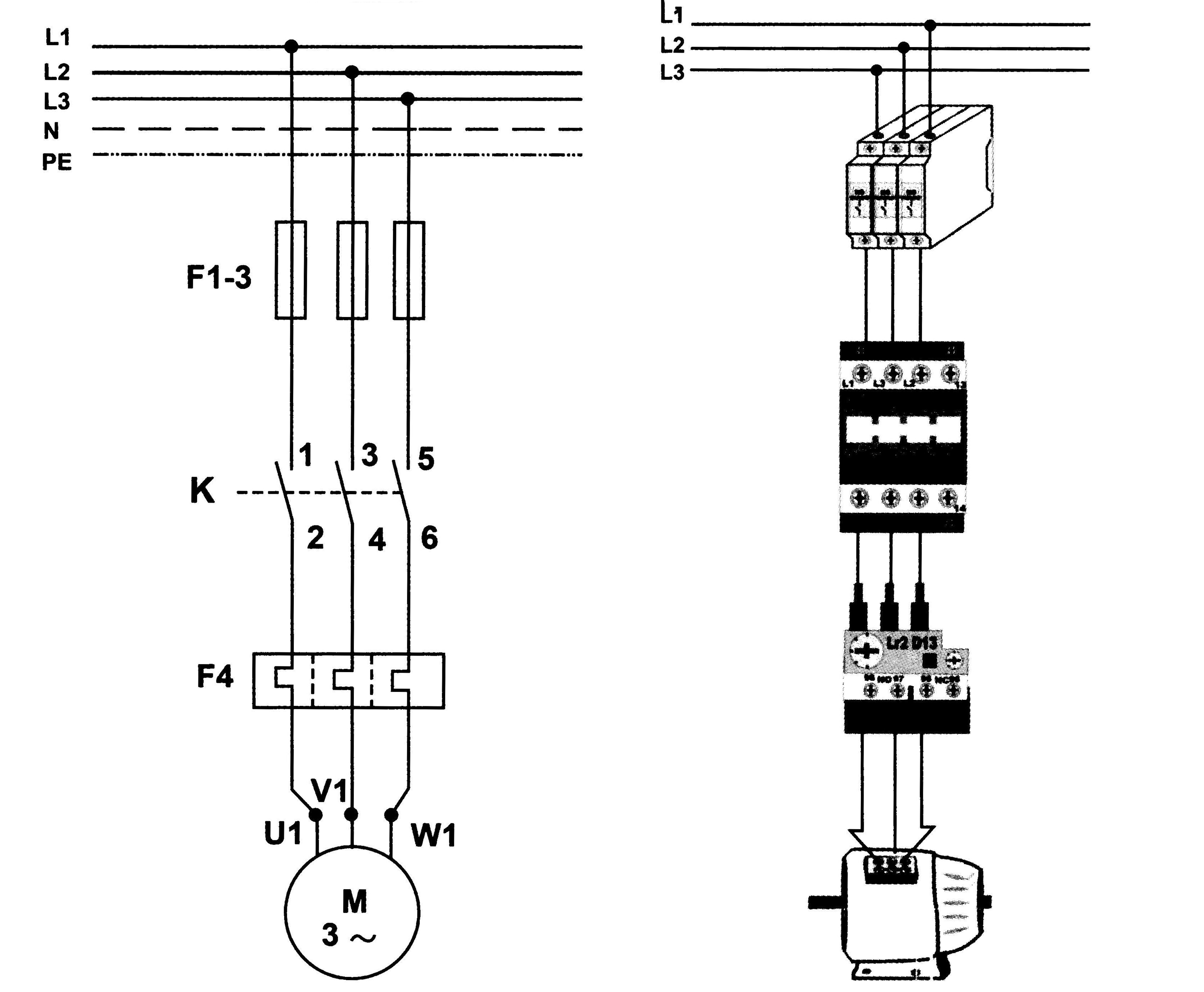 مدار قدرت اتصال مستقیم یک موتور سه فاز به شبکه